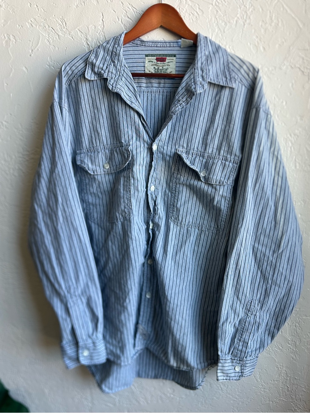 Vintage 90s Levi's workwear Light Blue Striped Men's Button-Up Shirt